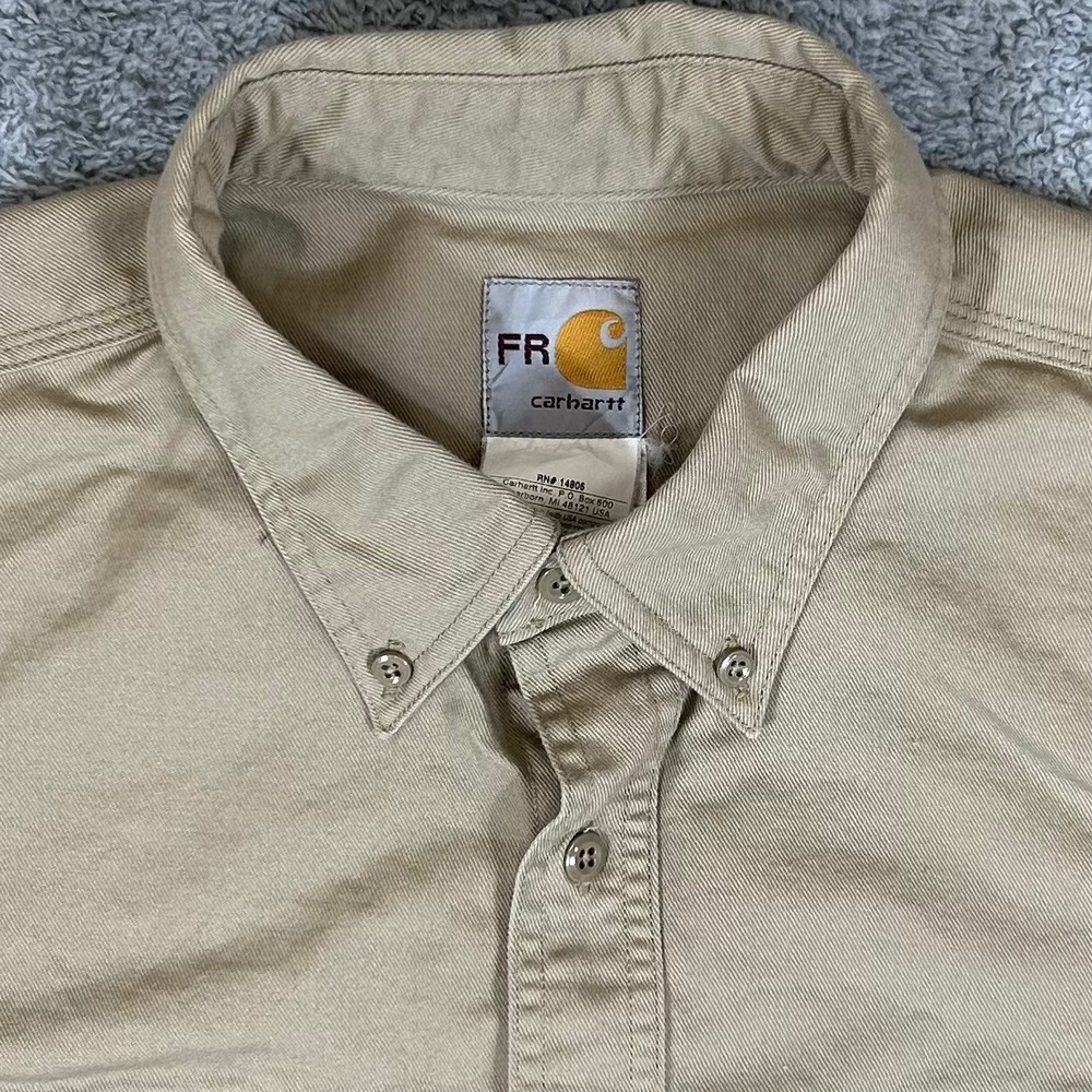 Carhartt FR Flame Resistant Khaki Button Down Work Shirt XL Tall FRS160 KHI